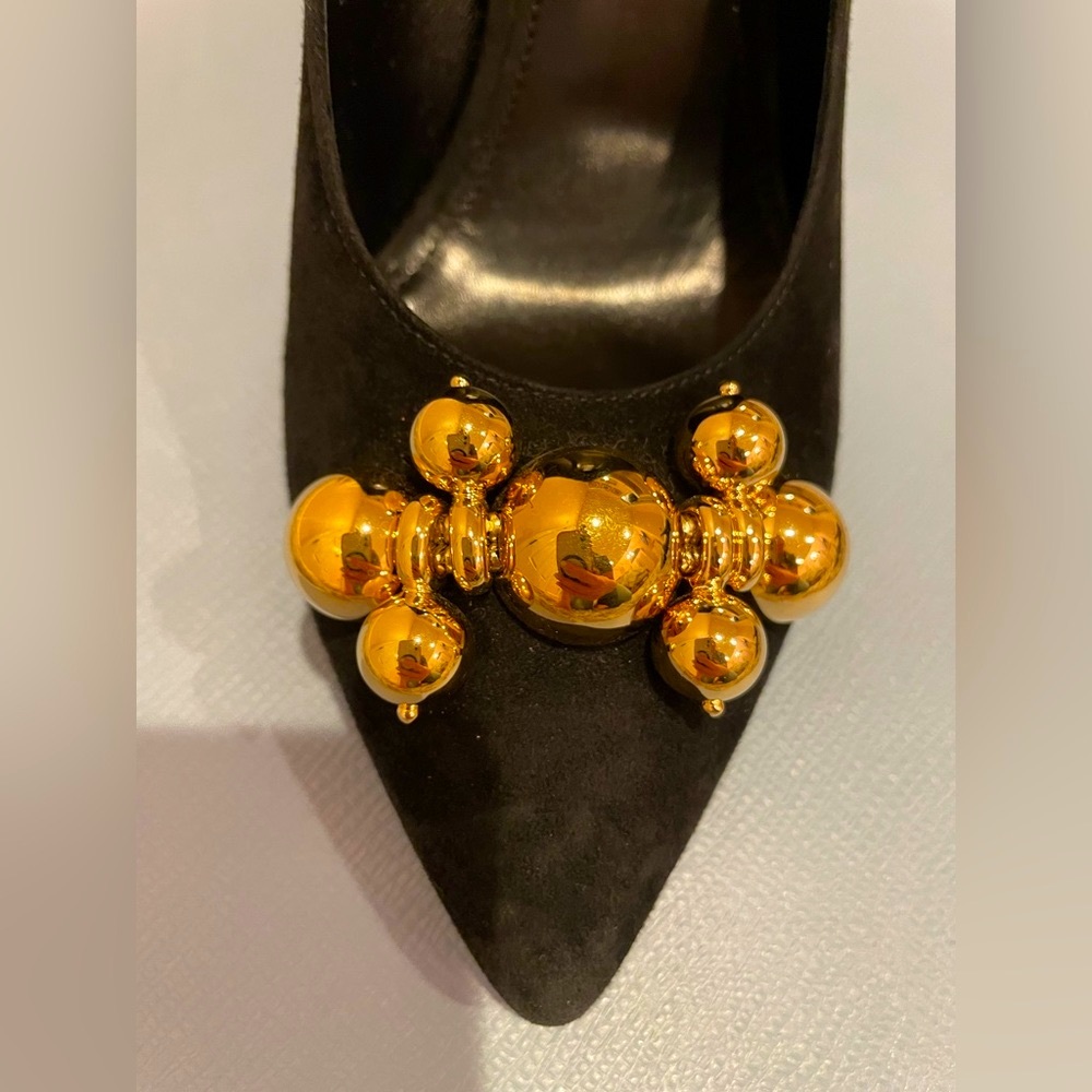 Prada Black suede 4” heel shoes with golden balls decor, size 38.5 - Picture 6 of 14